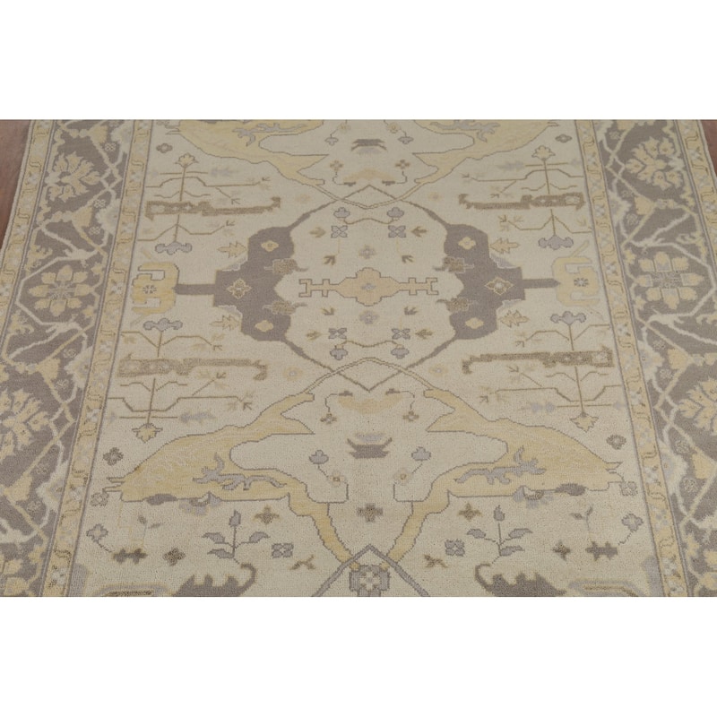 Earth Tone Oushak Indian Rug Hand-Knotted Floral Wool Carpet - 9'2"x 11'6"