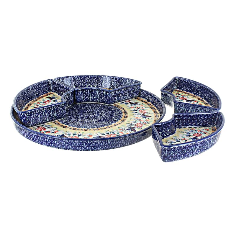 Blue Rose Polish Pottery N008 Manufaktura Tray with 4 Plates