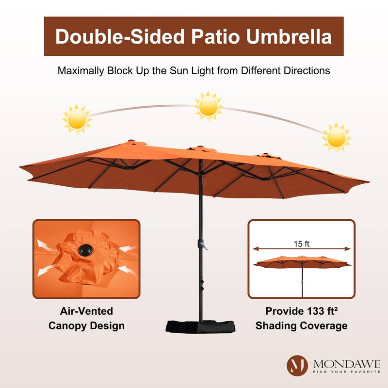 15ft Rectangular Patio Market Umbrella with Base