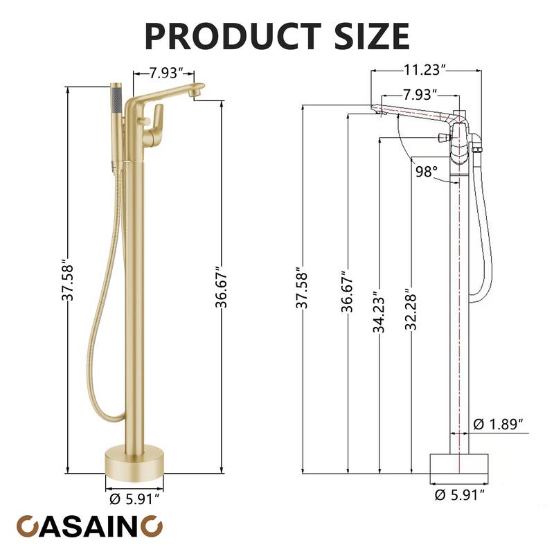 CASAINC Single-Handle Freestanding Floor-Mount Roman Tub Faucet with Handheld Shower