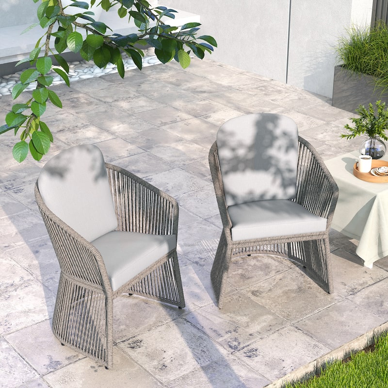 Outdoor 2-piece Steel Dining Chair with Cushion - LightGrey