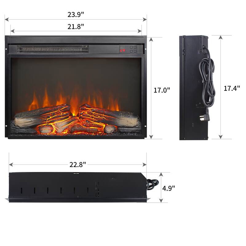 23 Inch Ultra-Thin Electric Fireplace Insert with Remote & Timer