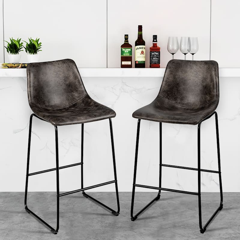 Costway Set of 2 Bar Stool Faux Suede Upholstered Kitchen Dining Chair - 19'' x 18.5'' x 40''(L x W x H)