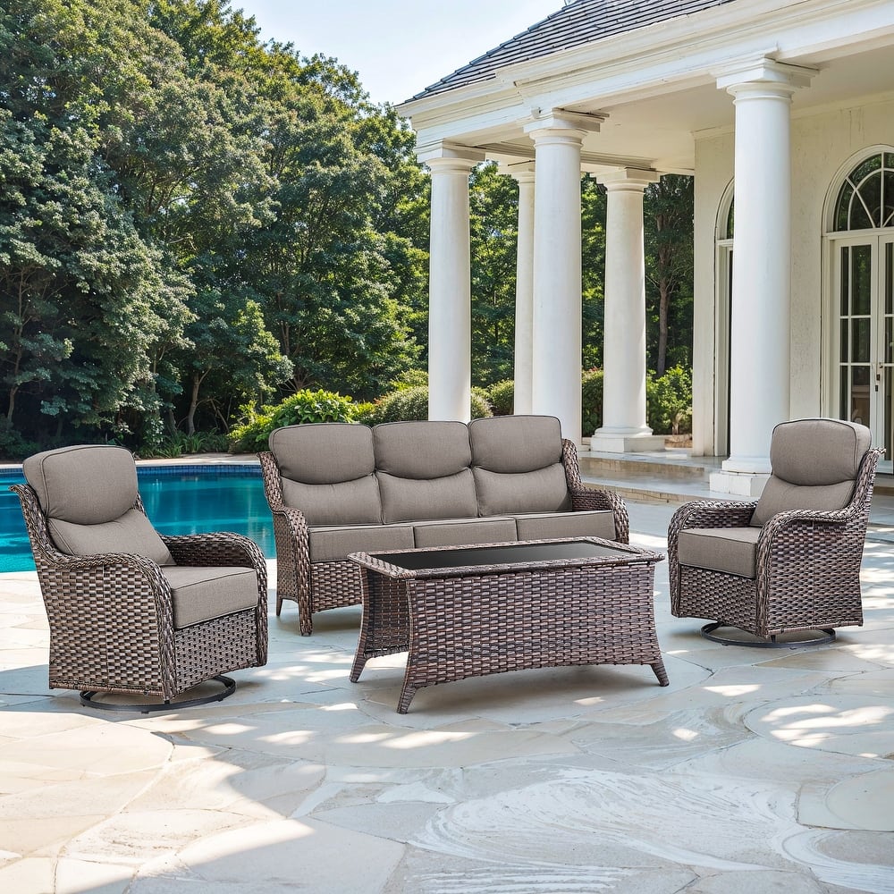 Gymojoy 4-Piece Patio Furniture Set with Swivel Glider Chairs, 6-Inch Ultra-Plush Cushions & Water-Resistant Olefin Fabric