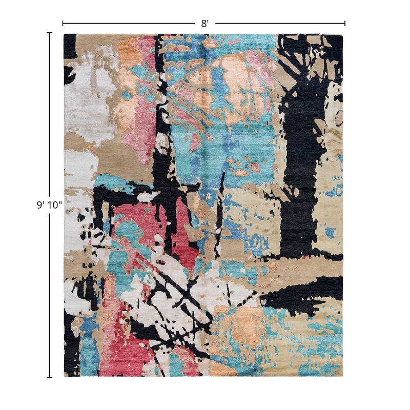 Modern One-of-a-Kind Hand-Knotted Area Rug - Brown, 8' 0" x 9' 10" - 8' 0" x 9' 10"