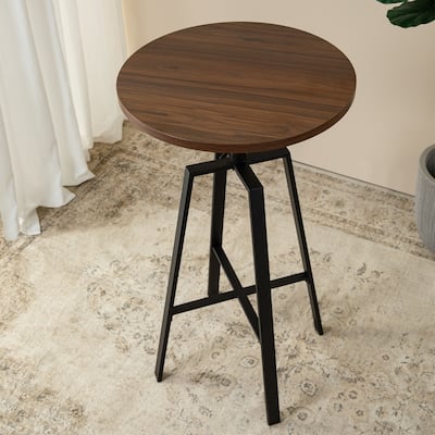 Glitzhome Industrial Wood Top Adjustable Swivel Round Pub Bar Table
