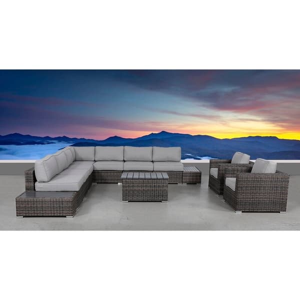 LSI 12 Piece Rattan Sectional Seating Group with Cushions Bed Bath