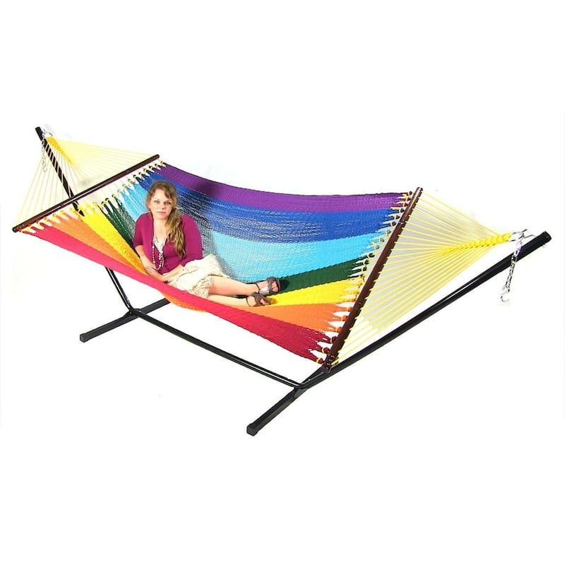 Sunnydaze Large 2-Person Rope Hammock with Spreader Bar & Hammock Stand