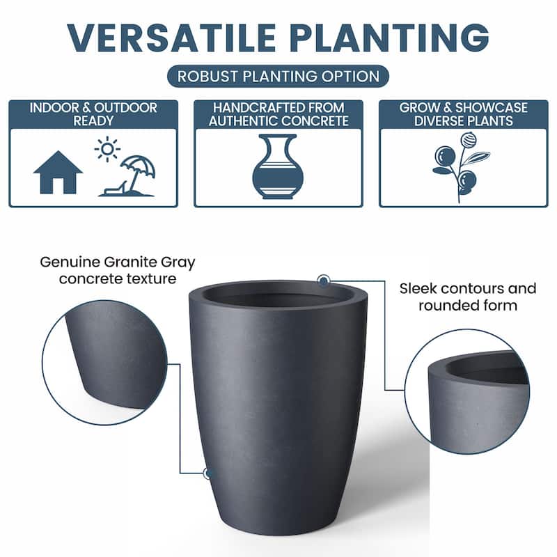 Tall Concrete Round Plant Pots / Large Indoor and Outdoor flower Planters
