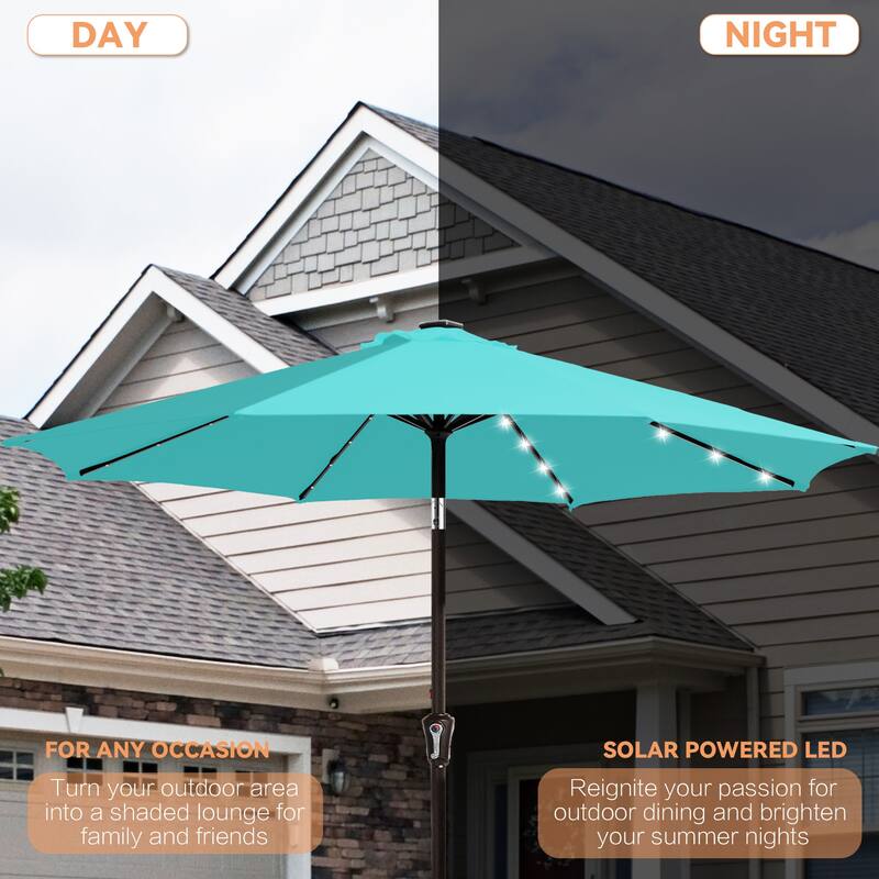 10ft Patio Market Umbrella with LED Lights,Crank & Tilt