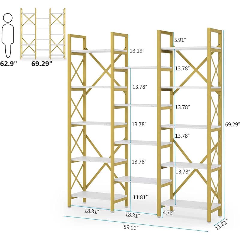 Open Triple Wide 5-Shelf Bookcase, Industrial Etagere Bookshelf for Home & Office