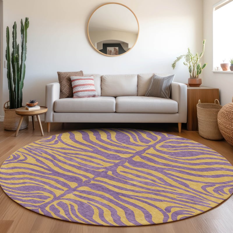 Machine Washable Indoor/ Outdoor Modern Animal Print Chantille Rug - Purple - 8' x 8'
