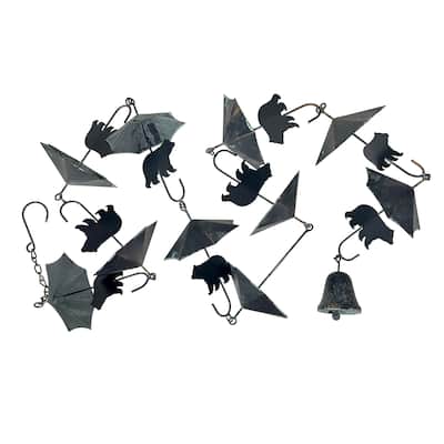 Rustic Black Bear & Umbrella Rain Chain - 75" Long Distressed - 4.25 X 75 X 4.25 inches