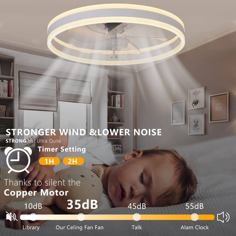 Remote Control Flush Mount Ceiling Fan Silent Fan Light with Adjustable Color Temperature & 6 Adjustable Wind Speeds