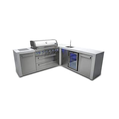 Mont Alpi MAi805-D90BEV 6-Burner L-Shaped 90° Corner Deluxe Stainless Steel Outdoor Kitchen Island Grill with Beverage Center