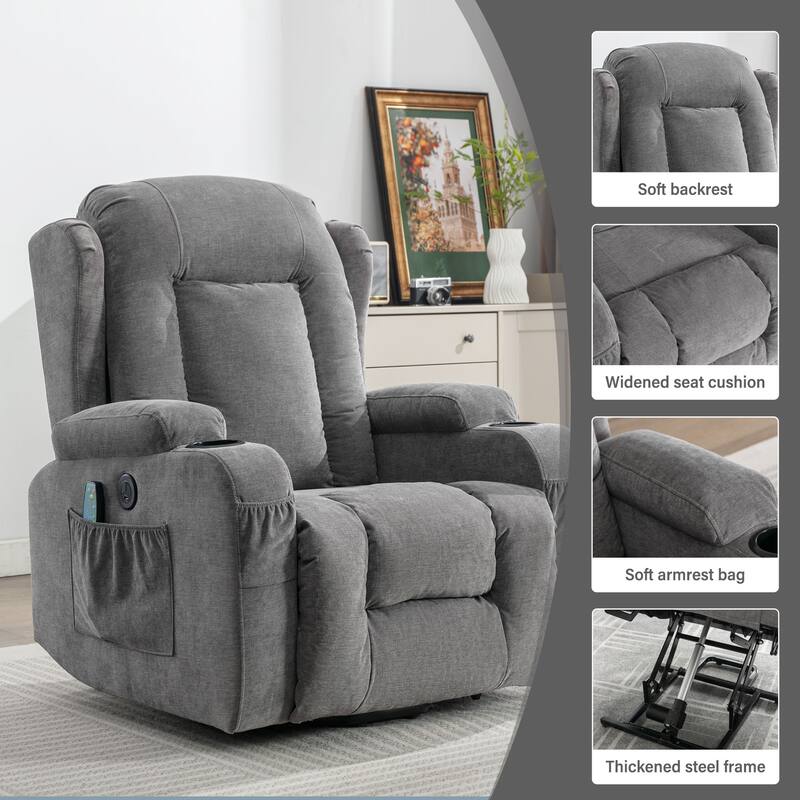 Power Lift Recliners for Elderly with Heat and Massage Recliner Chair with Infinite Position and Side Pocket,USB Charge Port