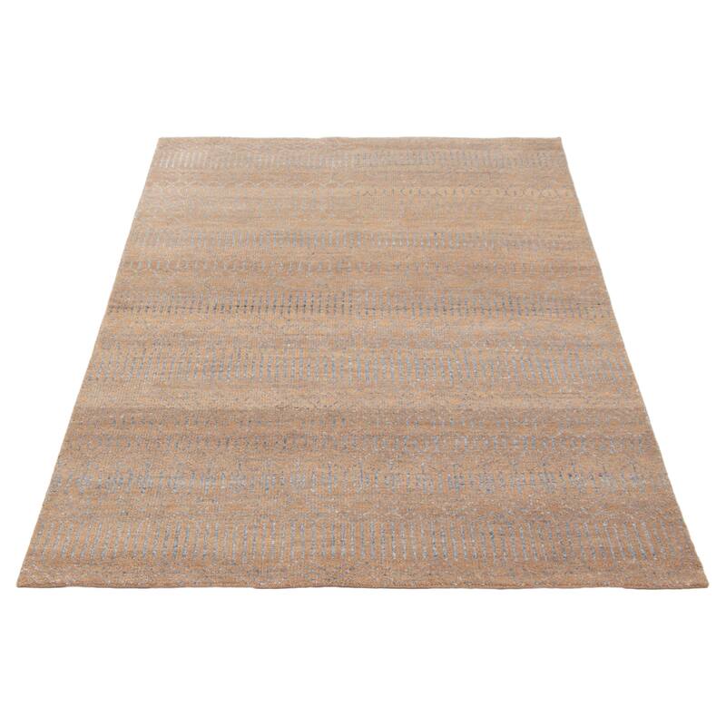 ECARPETGALLERY Hand-knotted Silk Shadow Brown Silk, Wool Rug - 5'3 x 7'6