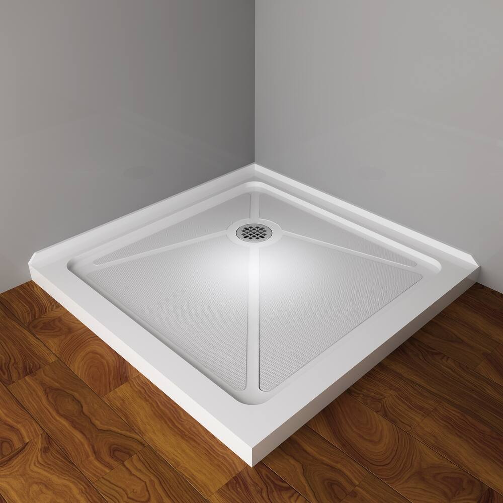 Elegant Square Shower Base in White Corner Drain Anti-slip Acrylic Quarter Shower Pan
