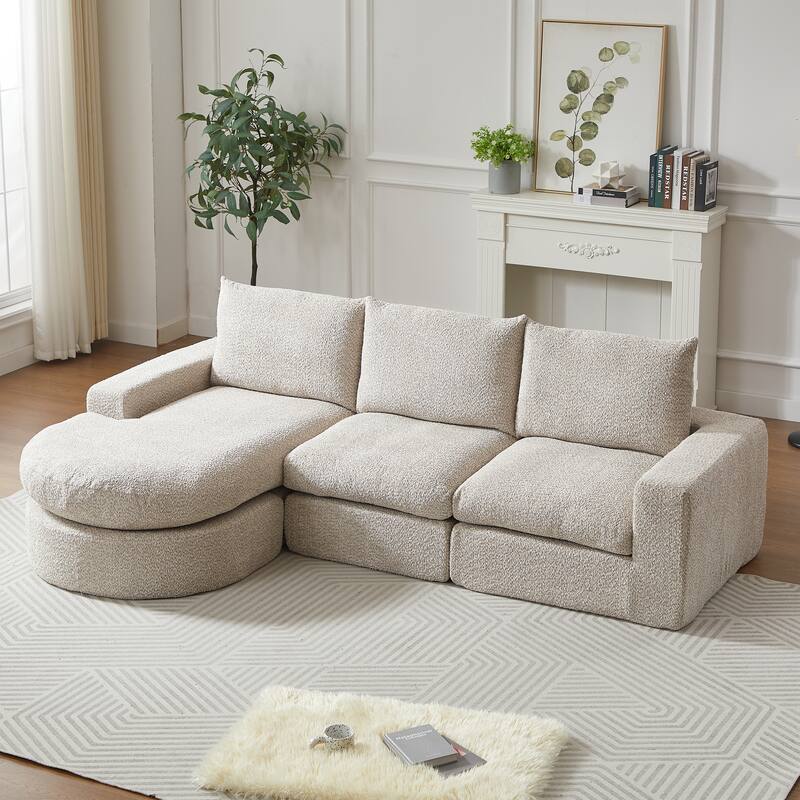 Curved Sectional Sofa with L-Shape Chaise, Chenille Upholstered Boneless Cloud Sofa, Modular 4 Seat Corner Sofa with Cushions