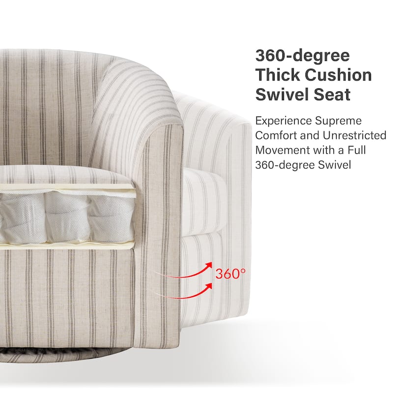 Cuenca Modern Living Room Wooden Upholstered 360° Swivel Barrel Chair with Metal Base and Wide Backrest