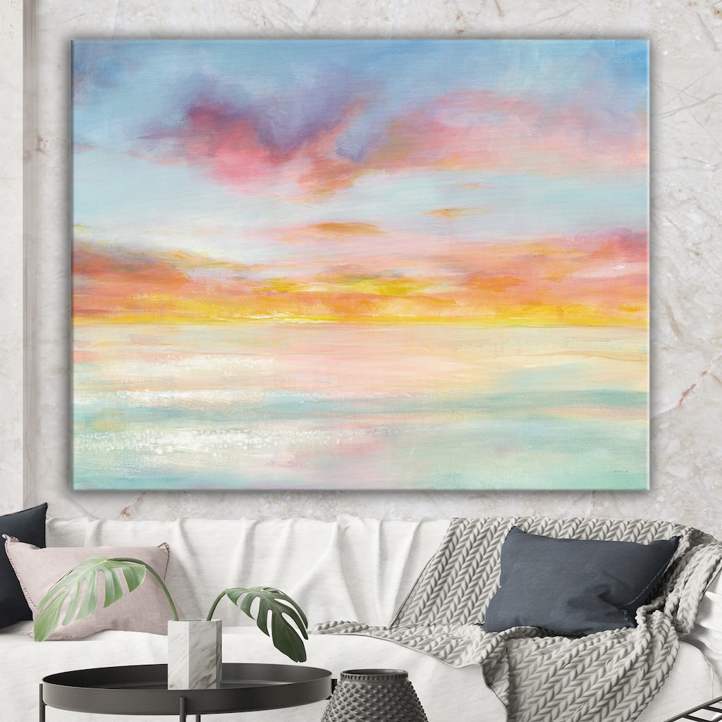 Designart "Pastel Pink And Blue Clouds " Traditional Premium Canvas Wall Art