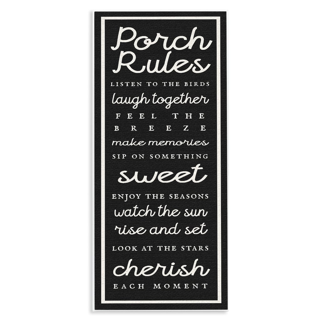 Stupell Porch Rules on Black Wall Plaque Art Design By Lil' Rue