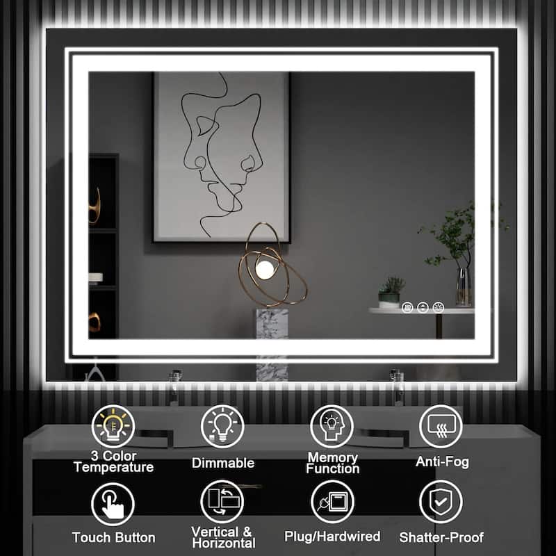 24x32 Inch Frameless LED Bathroom Mirror,Smart Mirror - White