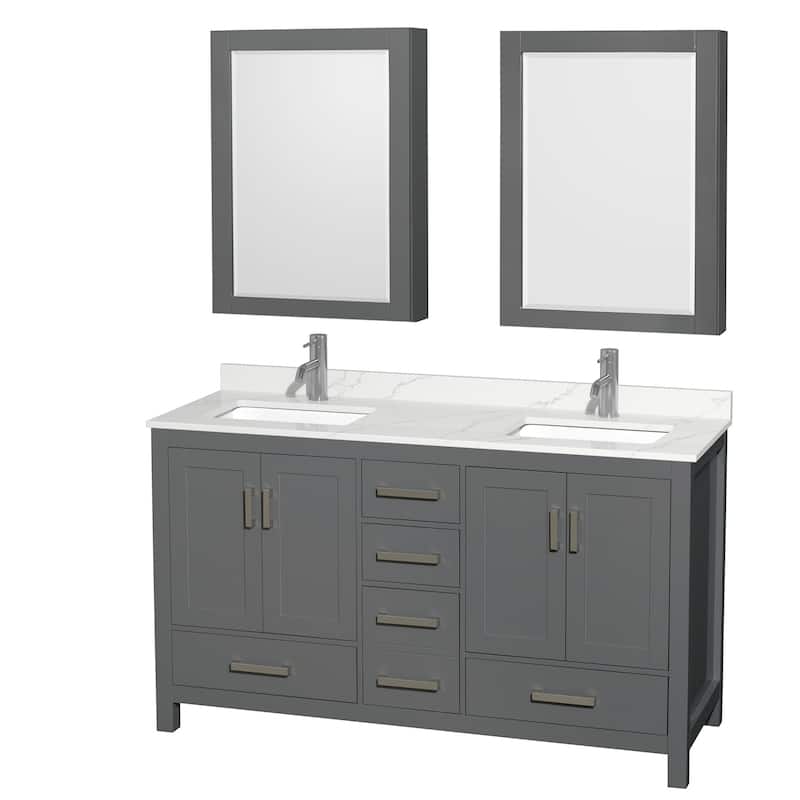 Wyndham Collection WCS141460D-QTZ-UNSMED Sheffield 60" Free Standing - Dark Gray / Giotto Quartz Top / Brushed Chrome