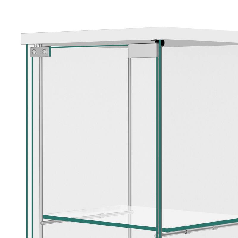 Modern Tempered Glass Bookshelf with Glass Doors Curio Display Cabinet