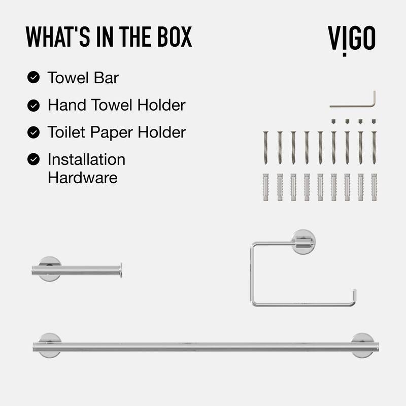 VIGO Elan 3-Piece Bathroom Hardware Accessory Set with 24 in. Towel Bar, Toilet Paper Holder, Hand Towel Holder