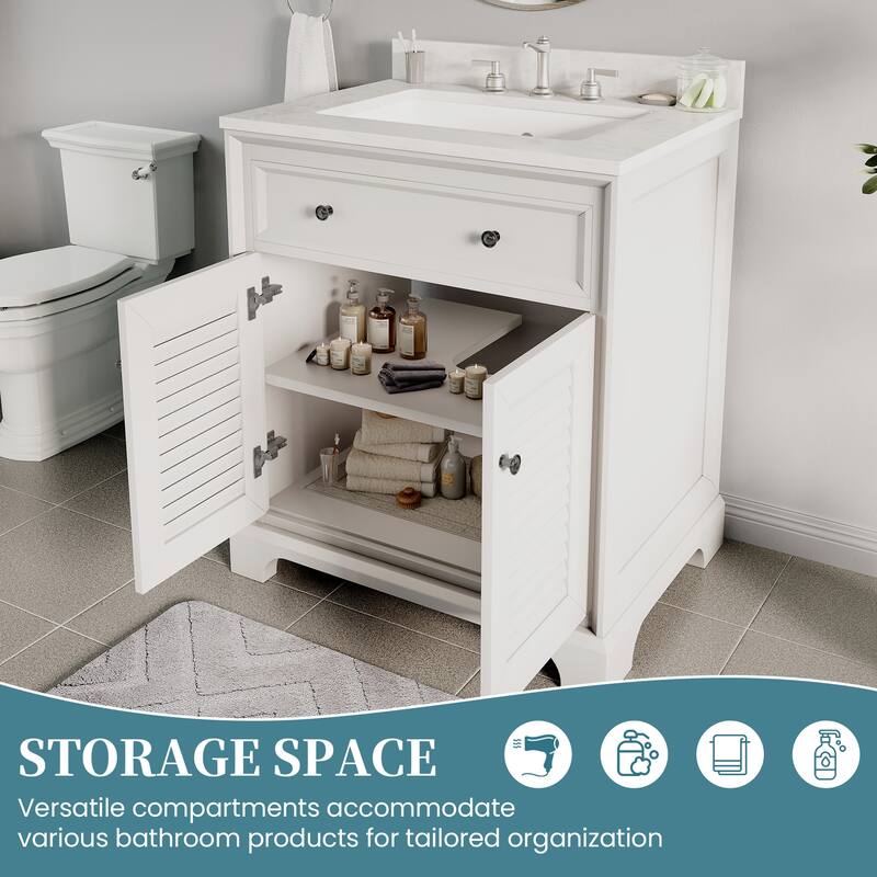 Elegant 24-Inch European Bathroom Vanity with Gold Accents and Marble-Style Sink