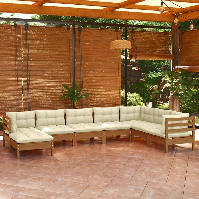 vidaXL Solid Pinewood Patio Lounge Set 9 Piece with Cushions Multi Colors
