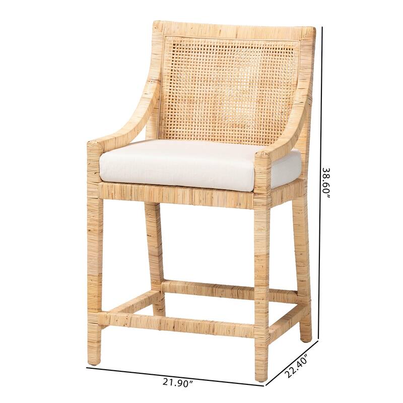 Alexis Natural Rattan Counter Stool - Handcrafted Wingback Counter Chair with Woven Back and Removable Seat Cushion