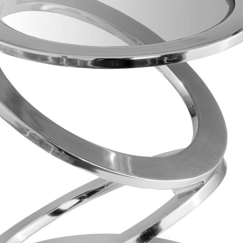 Silver Glass Top Round End Table with Spiral Aluminum Base and Modern Design - 15.5” x 15.5” x 16.5” (D x W x H)