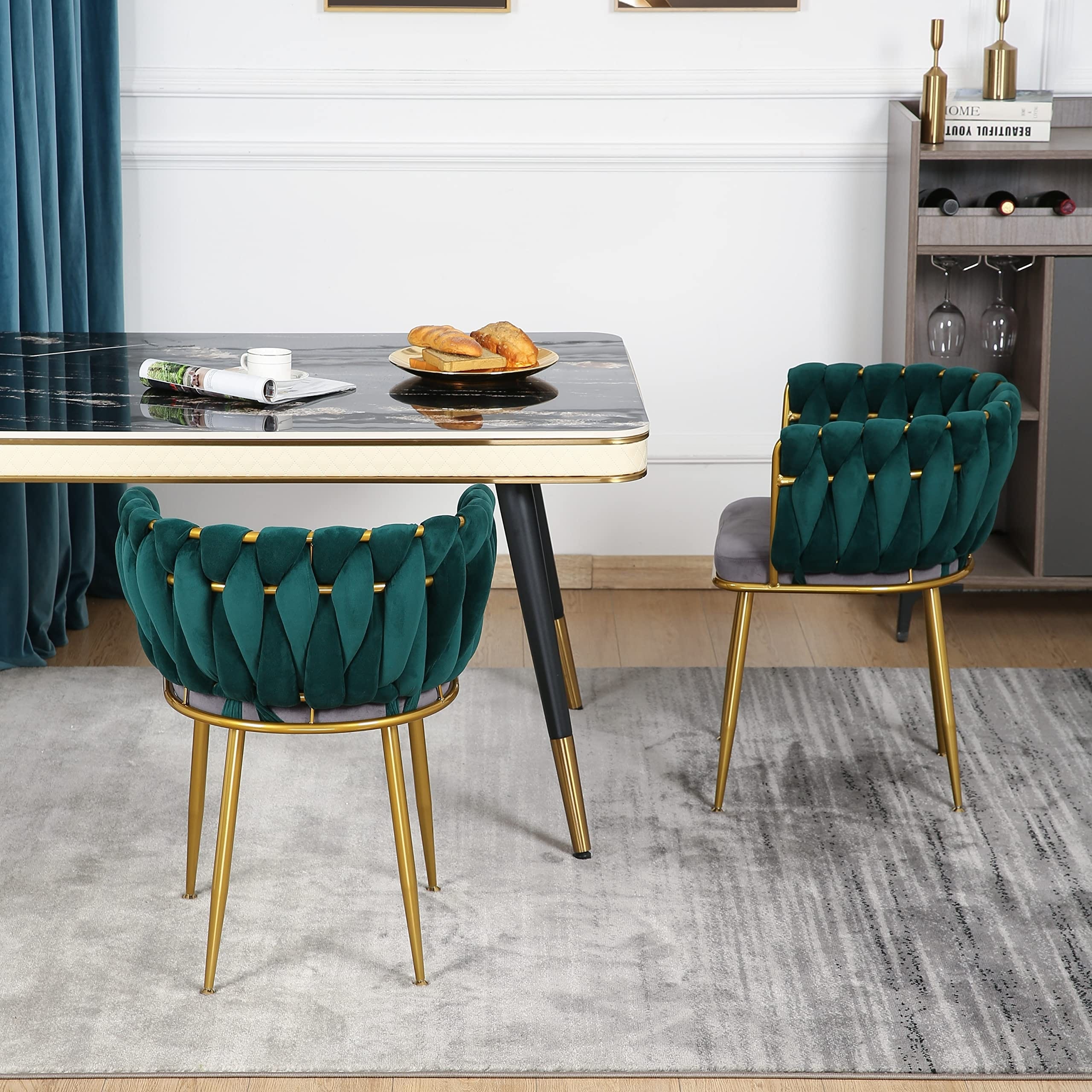 Velvet Dining Chairs Set of 2 Weaving Accent Chairs Armchair