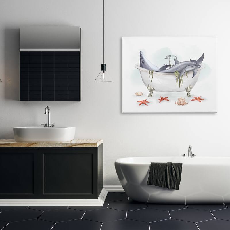Stupell Relaxing Dolphins Swimming Bathtub Nautical Starfish Canvas Wall Art, Design by Ziwei Li