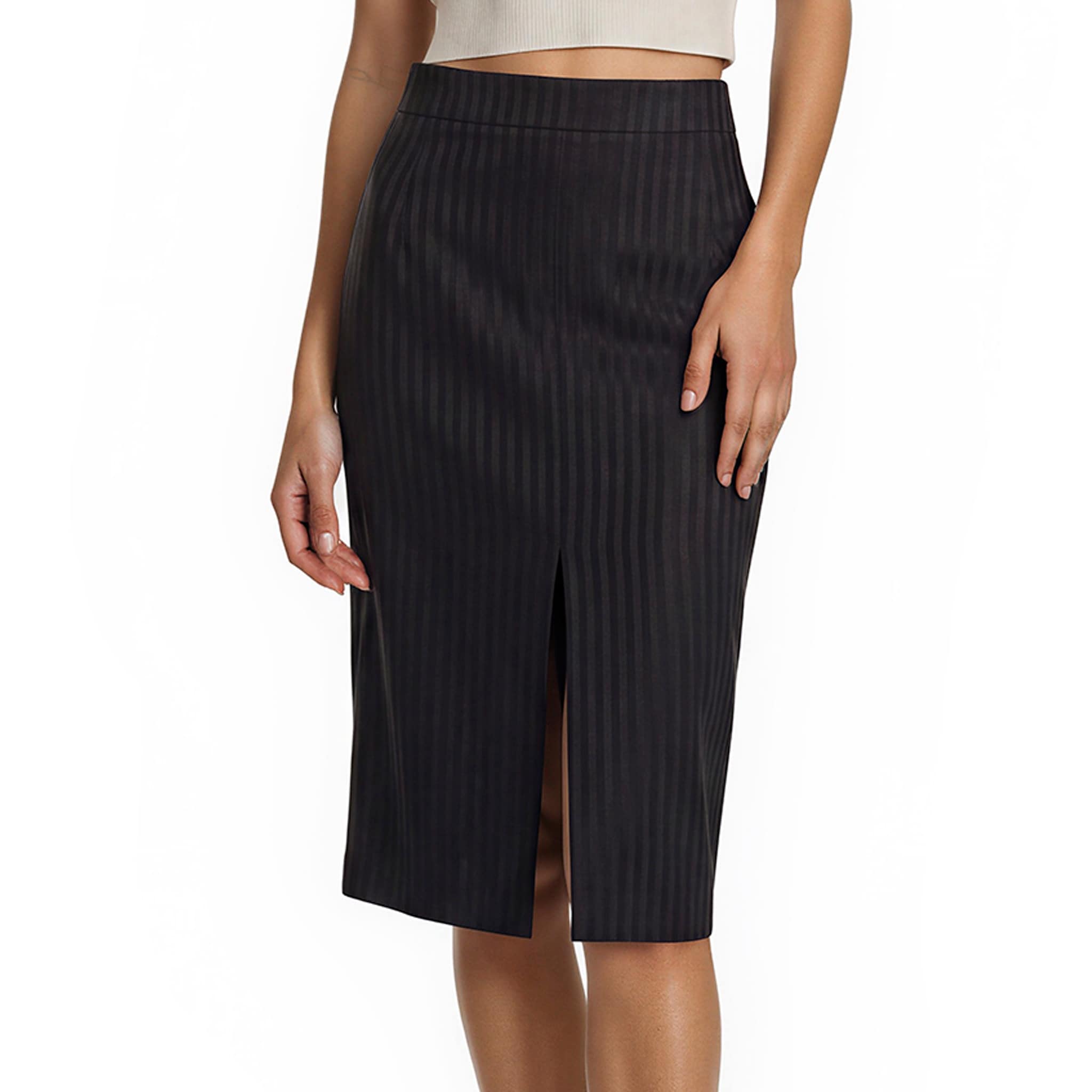Saint Laurent Striped Wool and Silk Pencil Skirt - F42