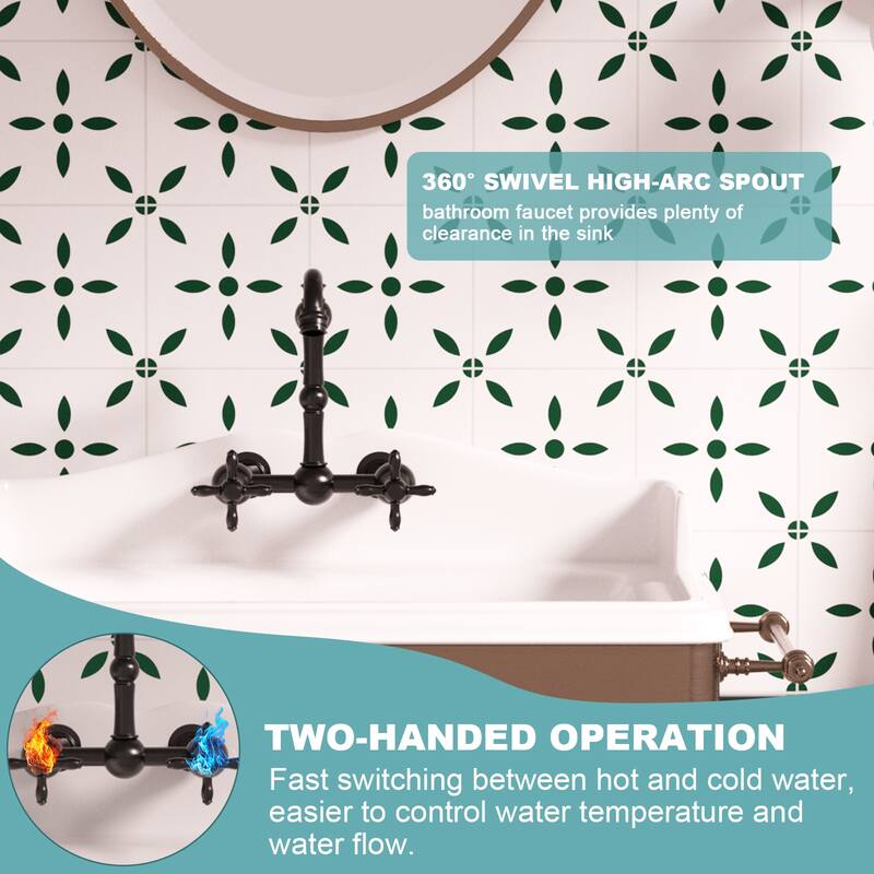 Akicon Bathroom Faucets - Wall Mount Bathroom Sink Faucet with 2 Cross Handles