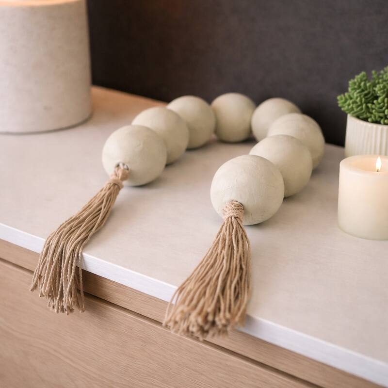 Decorative Beaded Garland with Tassels Ends - 44", Green & Brown - Green - 44.0"