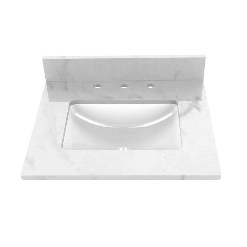 Winette 25" x 22" Engineer Marble Bathroom Vanity Top in Cararra White with White Rectangular Cermic Sink
