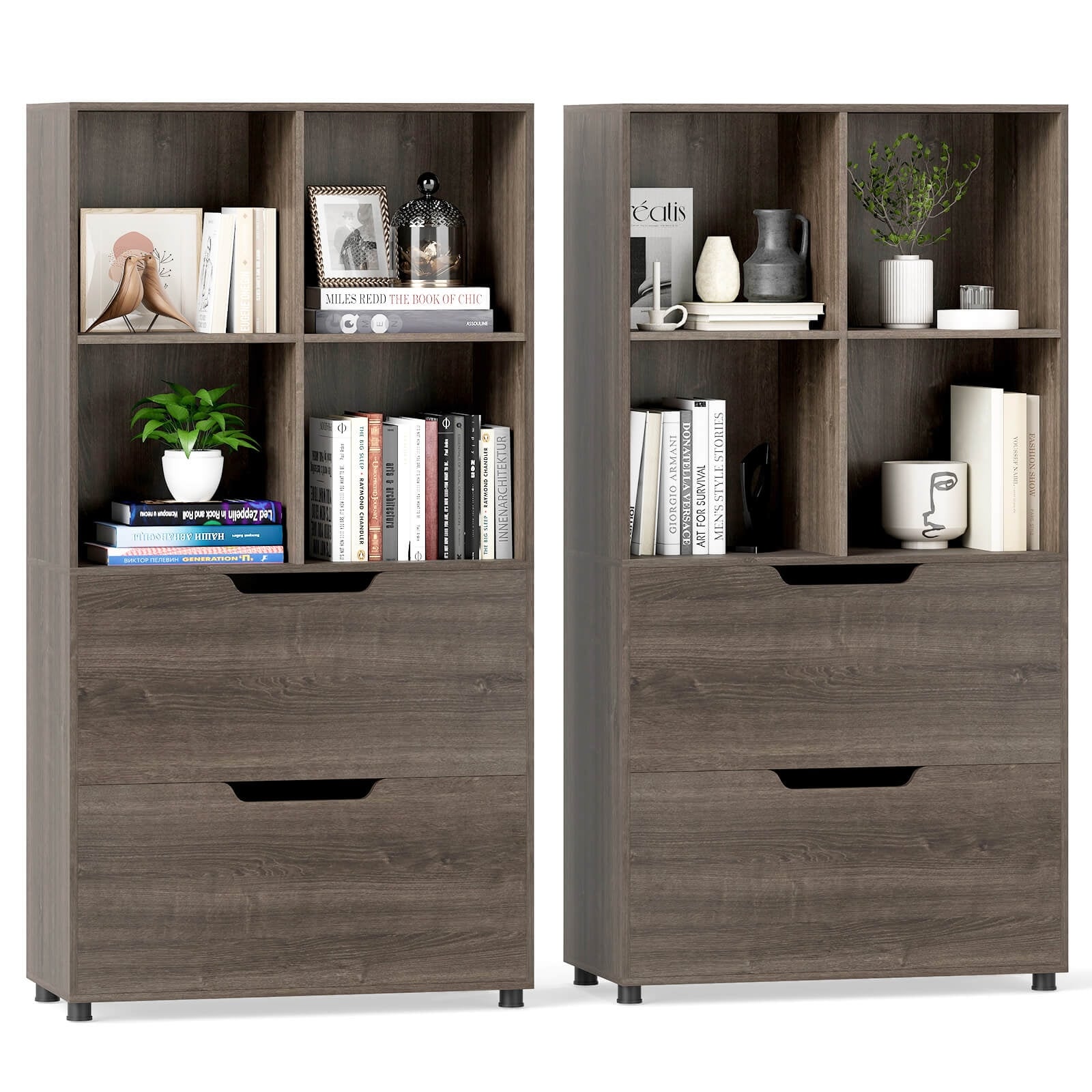 Costway 2PCS 51” 5-Tier 4-Cube Bookcase with 2 Drawers for Living - See Details