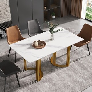 63'' Modern Sintered Stone Dining Table with Rectangular Tabletop Gold ...