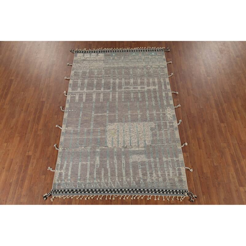 Moroccan Oriental Area Rug Handmade Grey Wool Carpet - 5'10"x 9'5"