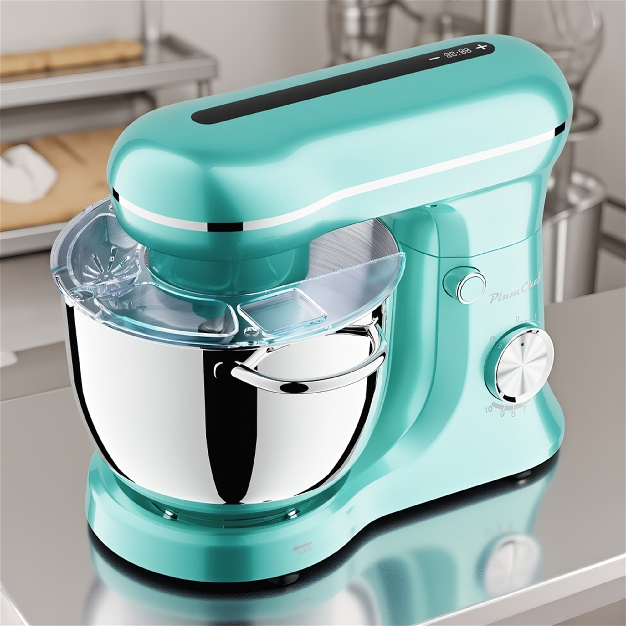 5.2L+4.5L Electric Food Mixer with Timing,10 Speeds Kitchen Mixer