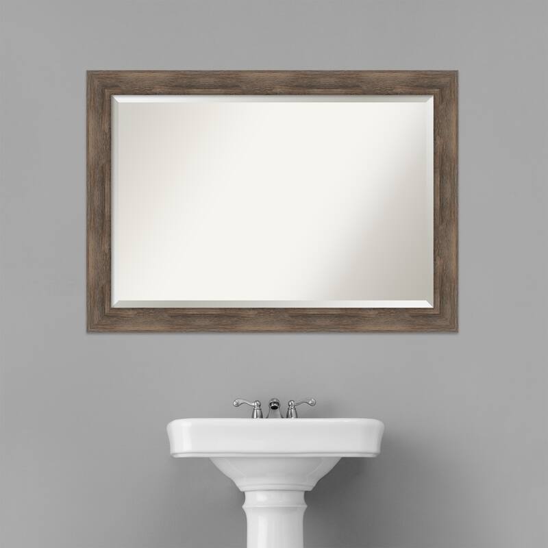 Beveled Wood Bathroom Wall Mirror - Hardwood Mocha Frame - Hardwood Mocha