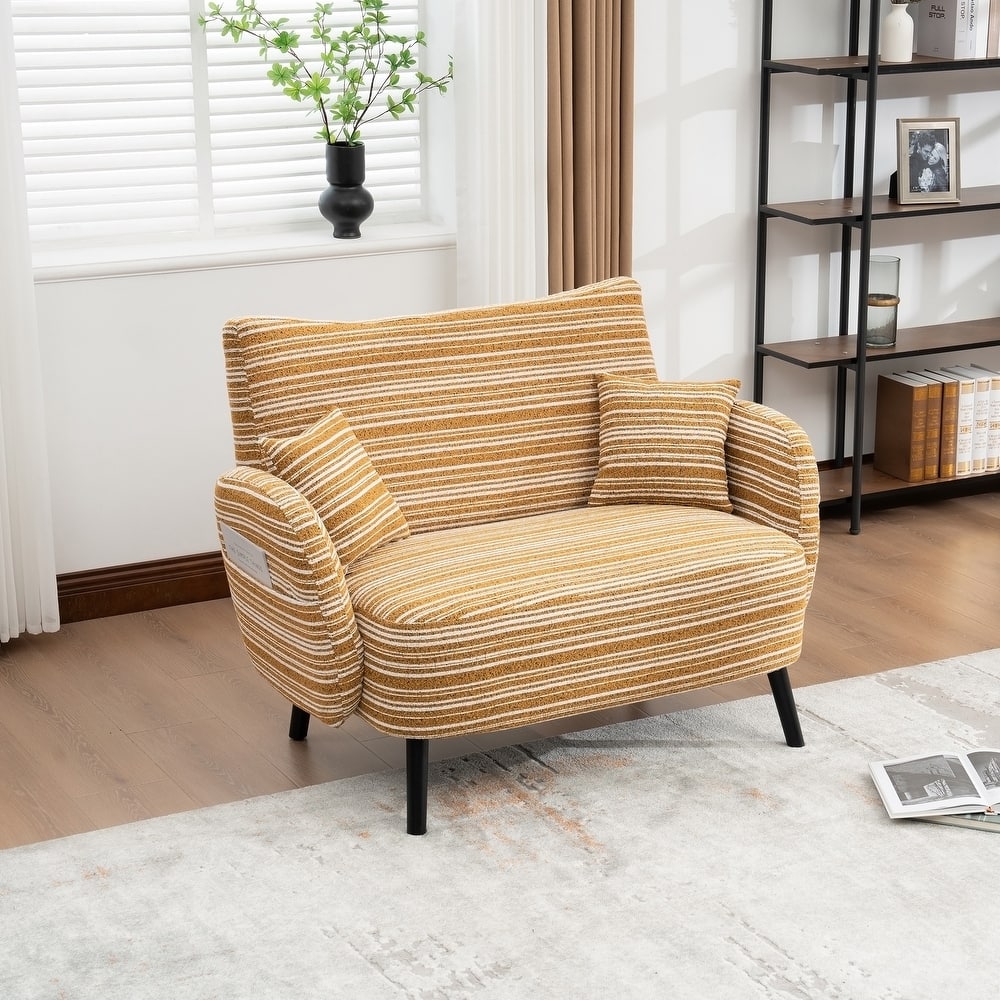 HOMEFUN Boucle Upholstered Stripes Comfortable Wood Frame Loveseats Sofa with Side Pocket and 2 Pillows