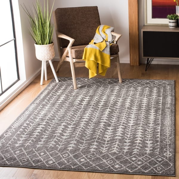 slide 1 of 1, SAFAVIEH Tulum Sharie Moroccan Boho Rug - Dark Grey/Ivory - 5' 3" x 7' 6"