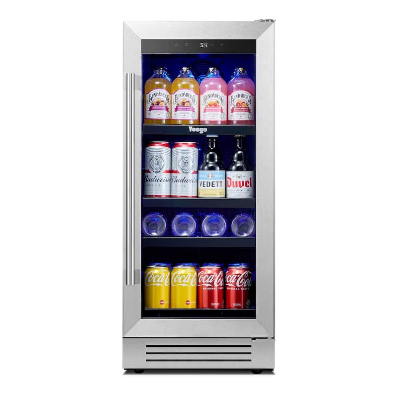 HomeRoots 34" X 15" Silver and Black Stainless Steel Single Compartment Can Beverage Refrigerator