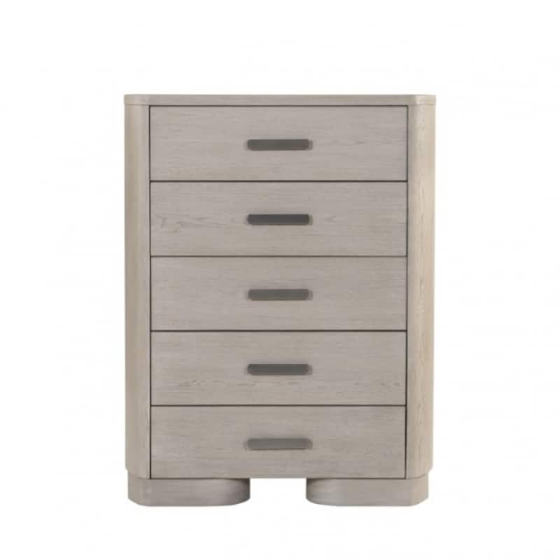 Celly Tall Dresser Chest, 5 Drawers, Round Edges, White Oak Wood