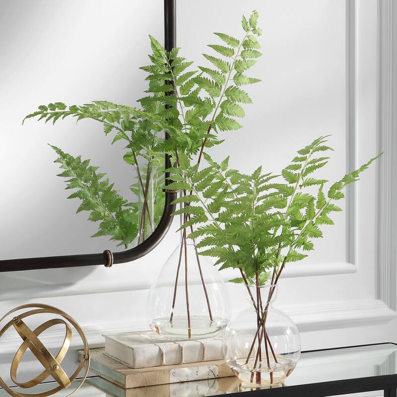 Bunch of Artificial Fern Stems in a Vase - 21" - Green - Set of 2